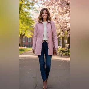 Vintage Style Shyla Quilted Barn Jacket in Dusty Rose - Paisley Lining